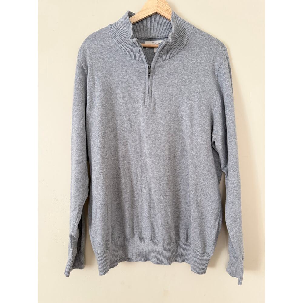 Hawker Rye Cotton Cashmere Men's Sweater L Gray Quarter-Zip Warm Thin